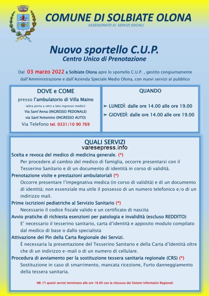 Solbiate Olona servizi CUP