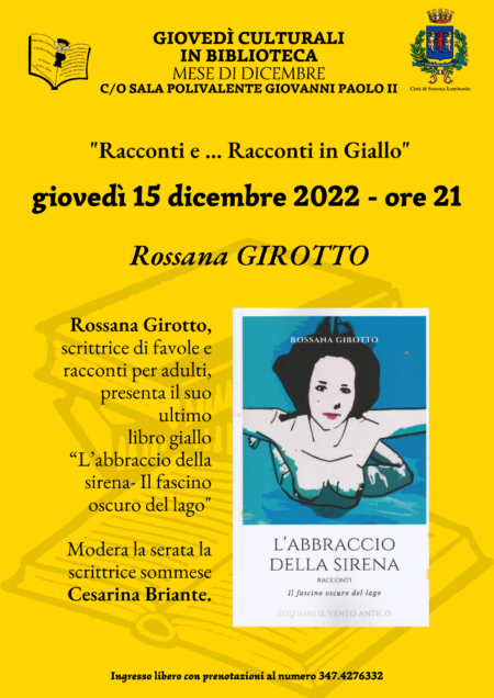 “Giovedì Culturali” con la serata dedicata a Rossana Girotto