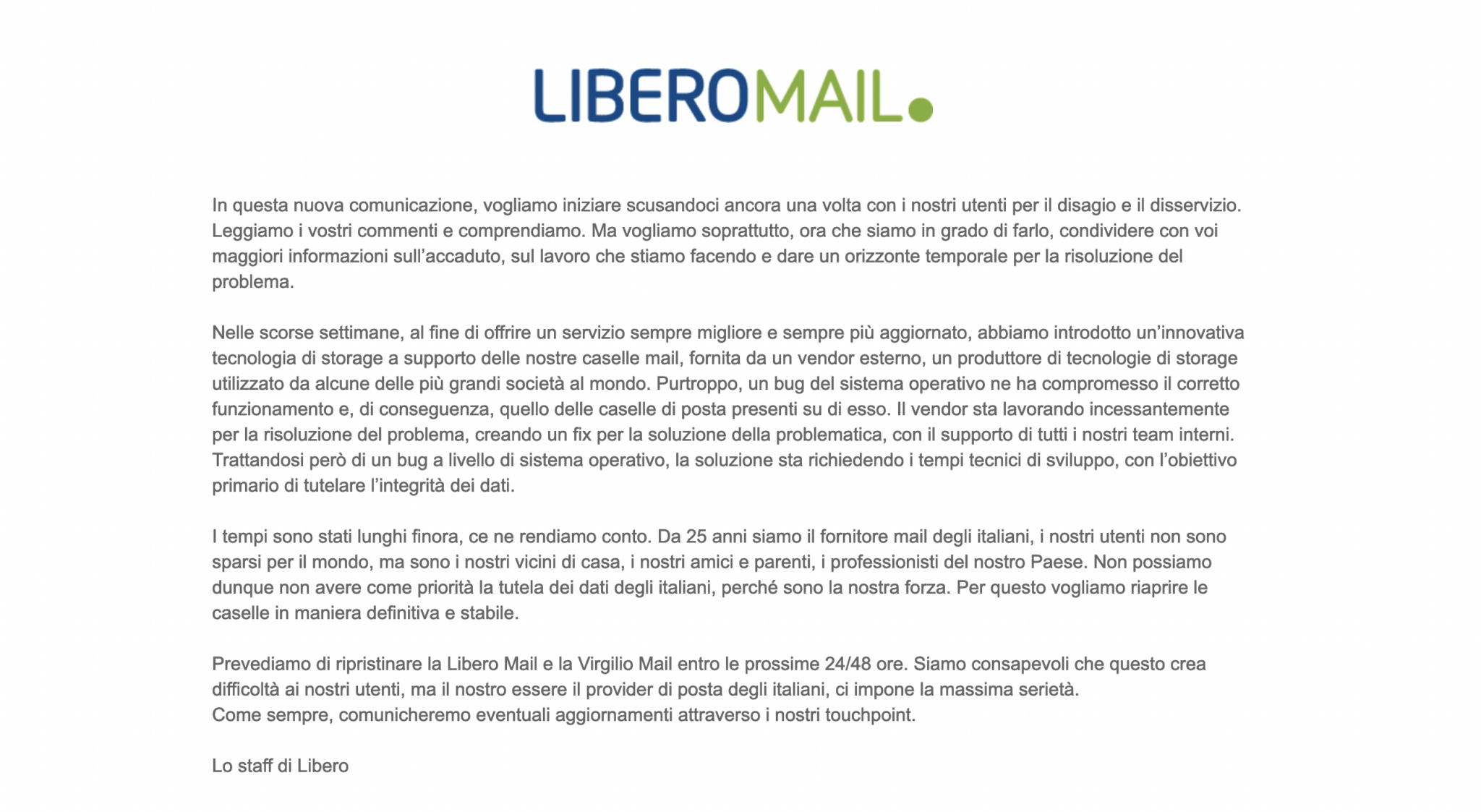 Blackout Libero e Virgilio, Consumerismo: episodio gravissimo Blackout Libero e Virgilio, Consumerismo: episodio gravissimo