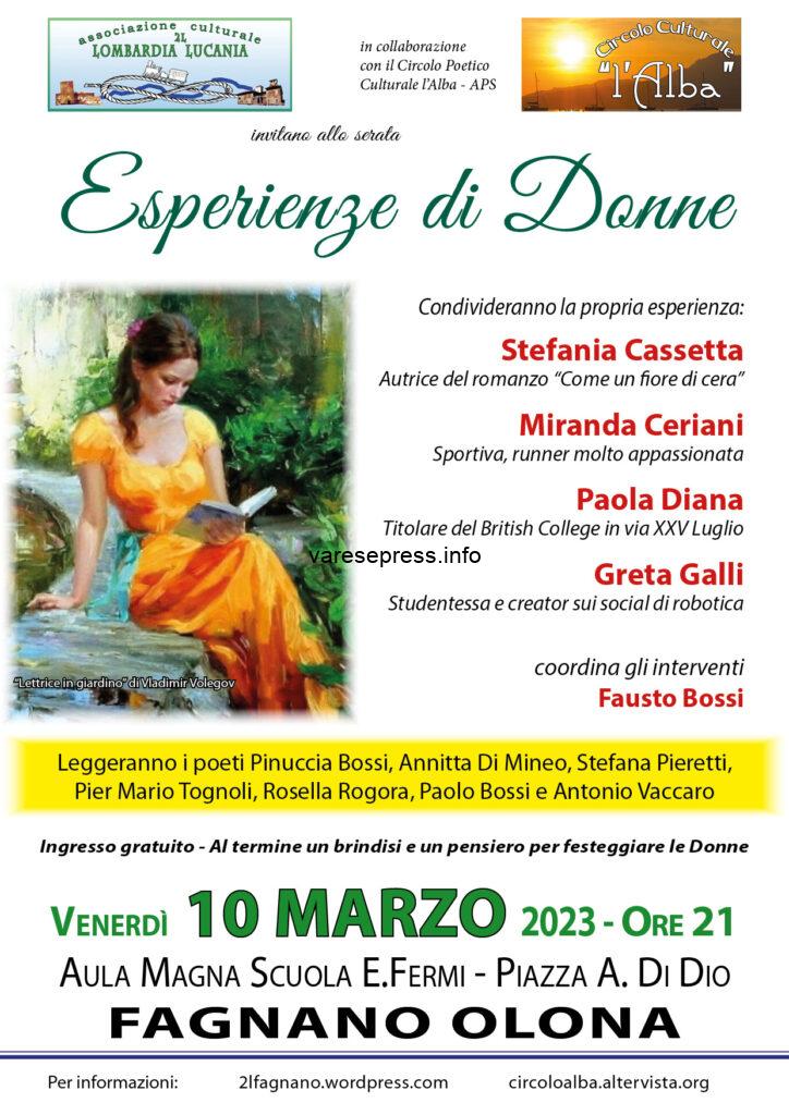 A Fagnano Olona “Esperienze di Donne“ il 10 marzo A Fagnano Olona “Esperienze di Donne“ il 10 marzo