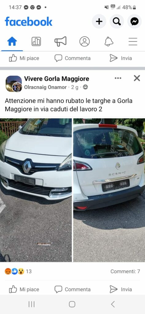 Targhe rubate a Gorla Maggiore