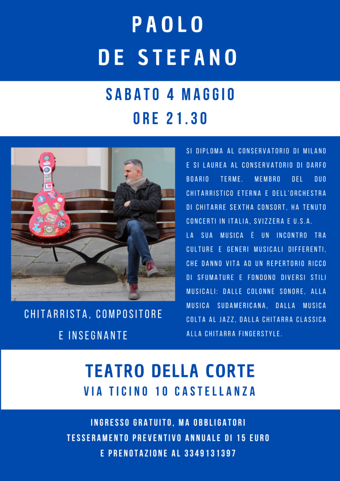 Concerto di Paolo De Stefano al Teatro della Corte il 4 maggio