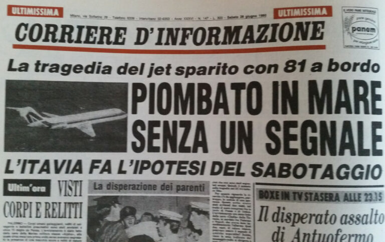 una prima pagina sul Disastro di Ustica