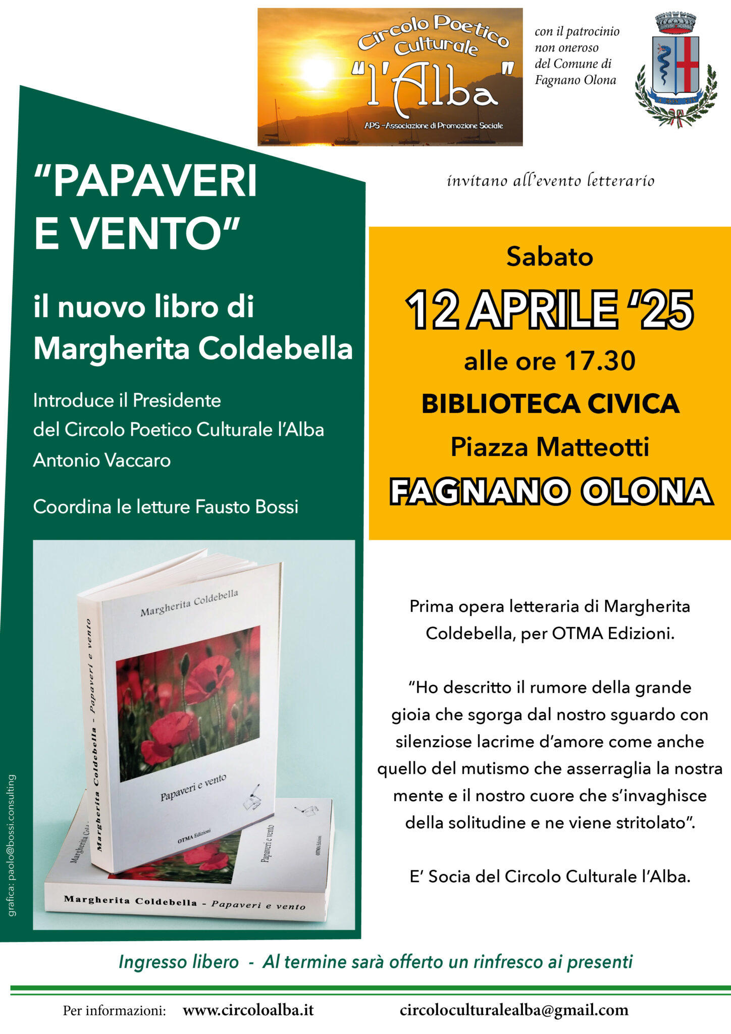 Libri, a Fagnano “Papaveri e vento” il 12 aprile Libri, a Fagnano “Papaveri e vento” il 12 aprile