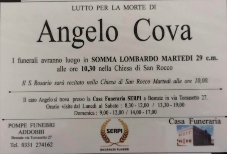 Somma Lombardo: addio ad Angelo Cova