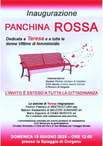Locandina Corgeno, inaugurazione panchina rossa