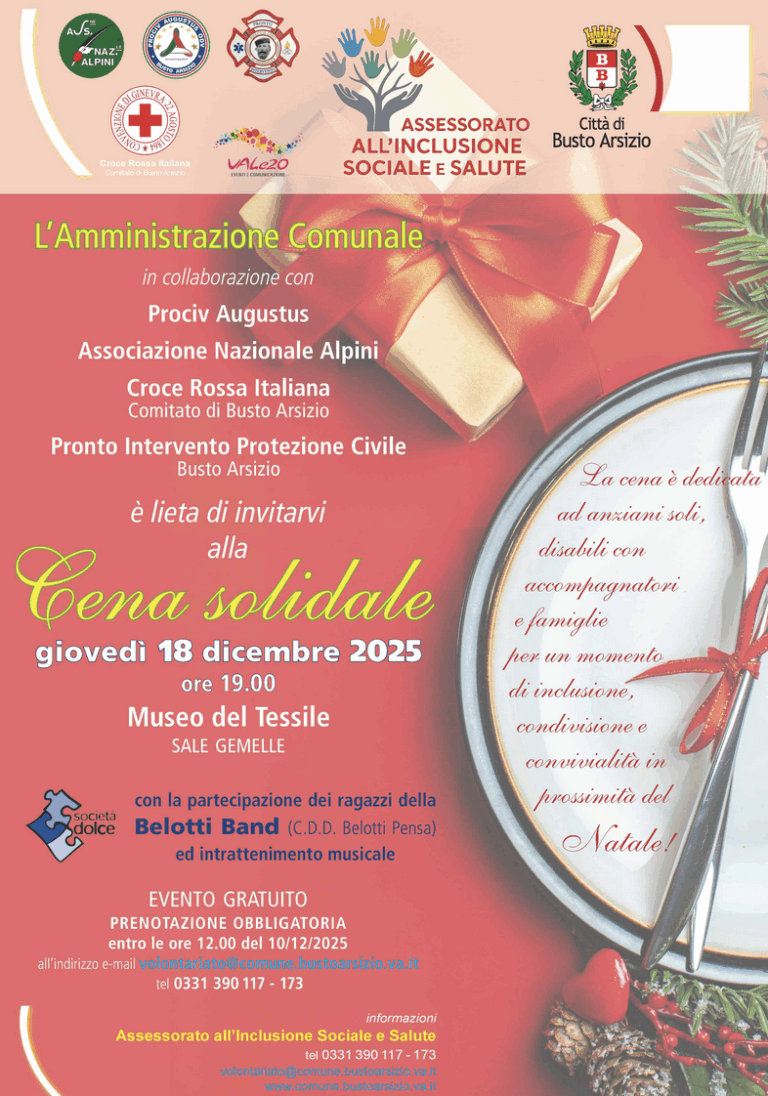 Busto Arsizio, disabili, anziani, cena di Natale dedicata