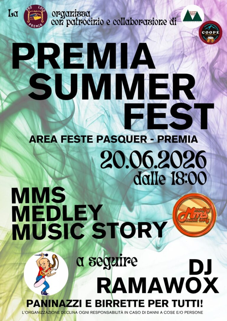 Premia Summer Fest, sabato 20 giugno Premia Summer Fest