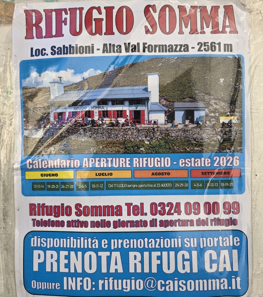 Rifugio Somma, calendario